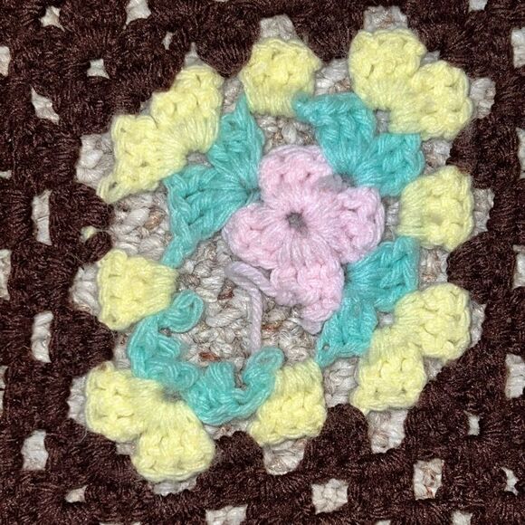 Vintage Handmade Brown Multicolor Granny Square Crochet Blanket Throw Afgan EUC - Picture 5 of 5